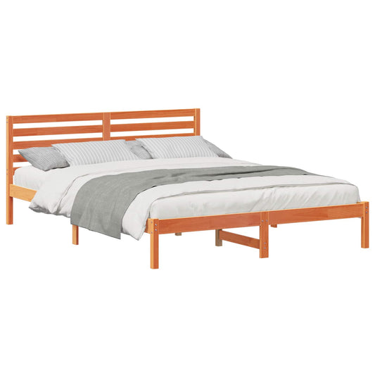 vidaXL Bed Frame with Headboard Wax Brown 160 x 220 cm Solid Pine Wood