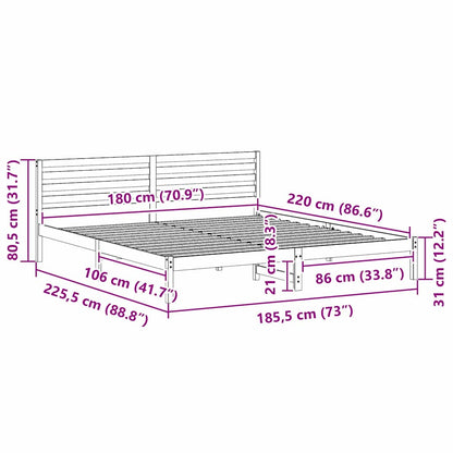 vidaXL Bed Frame with Headboard Brown 180 x 220 cm Solid Pine Wood