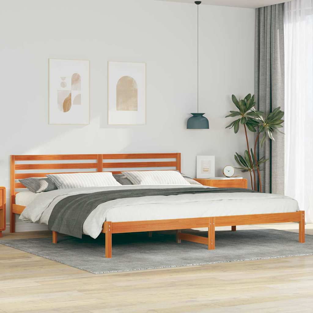 vidaXL Bed Frame with Headboard Wax Brown 180 x 220 cm Solid Pine Wood