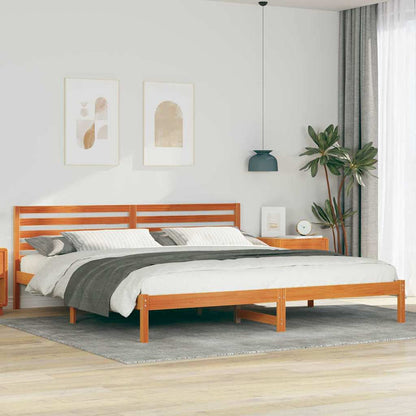 vidaXL Bed Frame with Headboard Wax Brown 180 x 220 cm Solid Pine Wood