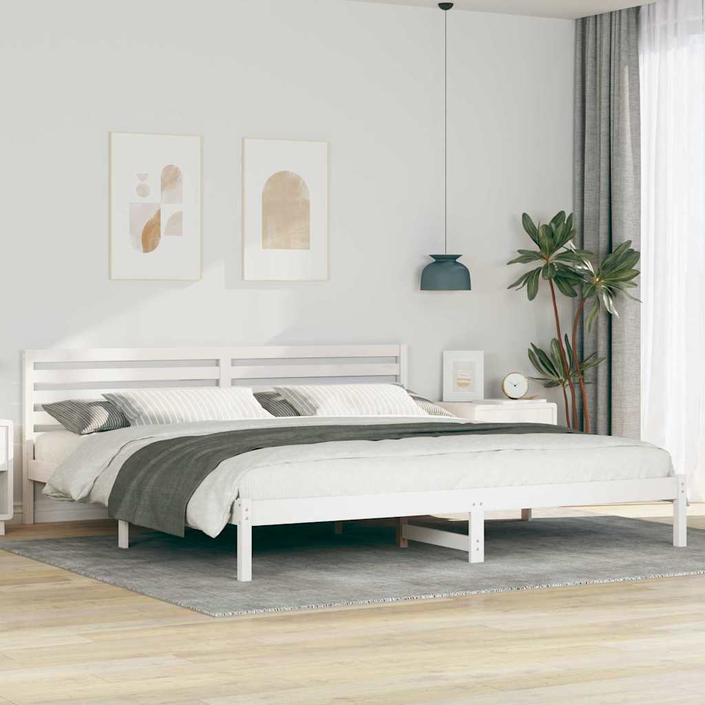 vidaXL Bed Frame with Headboard White 200 x 220 cm Solid Pine Wood