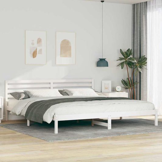 vidaXL Bed Frame with Headboard White 200 x 220 cm Solid Pine Wood