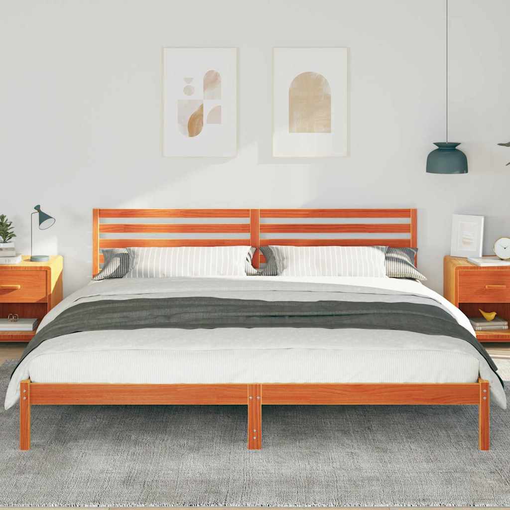 vidaXL Bed Frame with Headboard Wax Brown 200 x 220 cm Solid Pine Wood