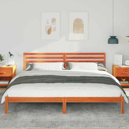 vidaXL Bed Frame with Headboard Wax Brown 200 x 220 cm Solid Pine Wood