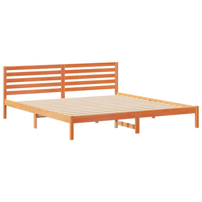 vidaXL Bed Frame with Headboard Wax Brown 200 x 220 cm Solid Pine Wood