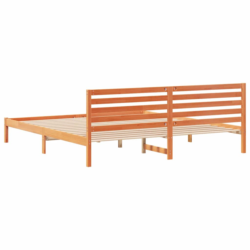 vidaXL Bed Frame with Headboard Wax Brown 200 x 220 cm Solid Pine Wood