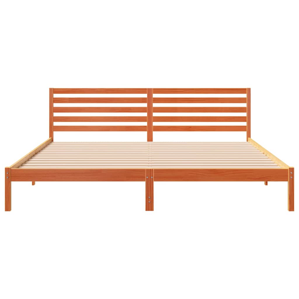 vidaXL Bed Frame with Headboard Wax Brown 200 x 220 cm Solid Pine Wood