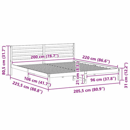vidaXL Bed Frame with Headboard Wax Brown 200 x 220 cm Solid Pine Wood