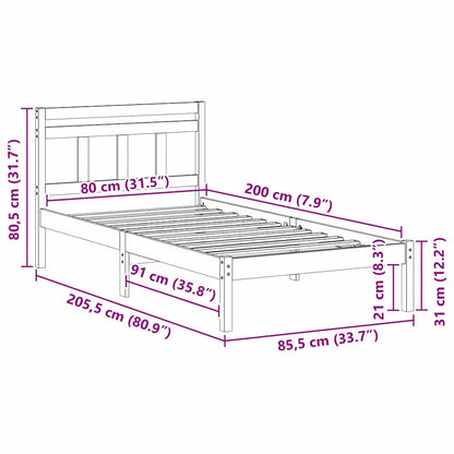 vidaXL Bed Frame Brown 80 x 200 cm Solid Pine Wood