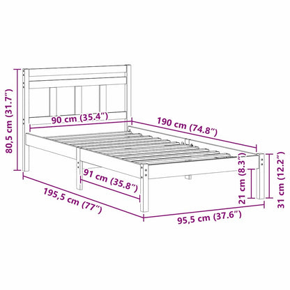 vidaXL Bed Frame Brown 90 x 190 cm Solid Pine Wood