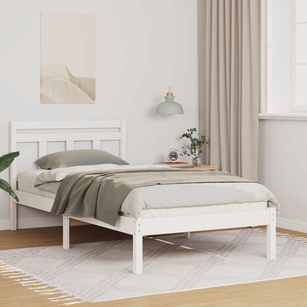 vidaXL Bed Frame White 75 x 190 cm Solid Pine Wood