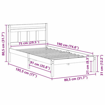 vidaXL Bed Frame Brown 75 x 190 cm Solid Pine Wood