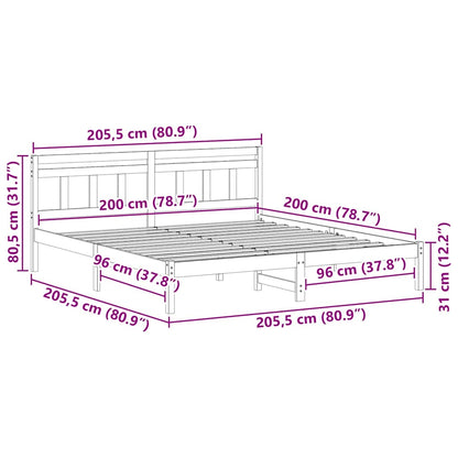 vidaXL Bed Frame White 200 x 200 cm Solid Pine Wood