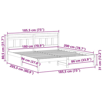 vidaXL Bed Frame Brown 180 x 200 cm Solid Pine Wood