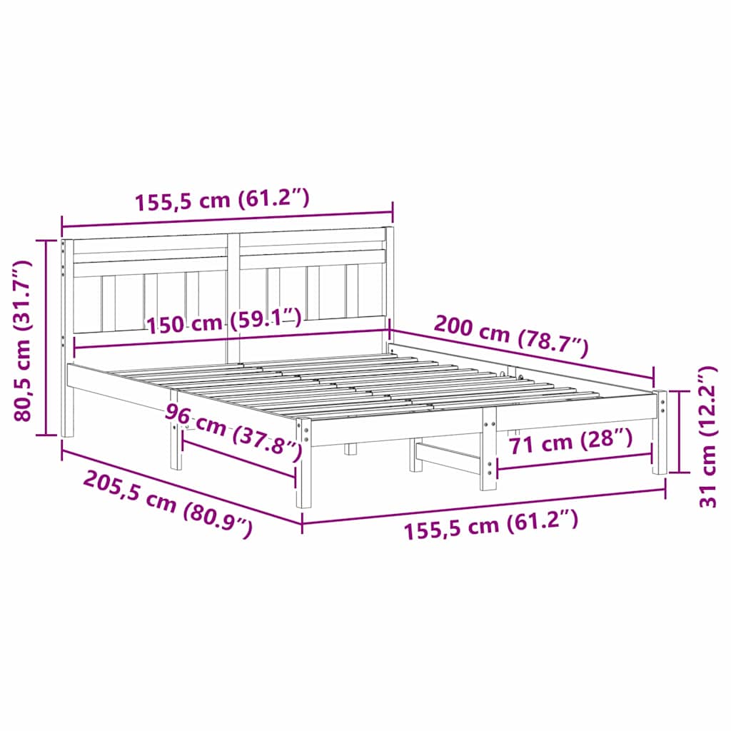 vidaXL Bed Frame Brown 150 x 200 cm Solid Pine Wood