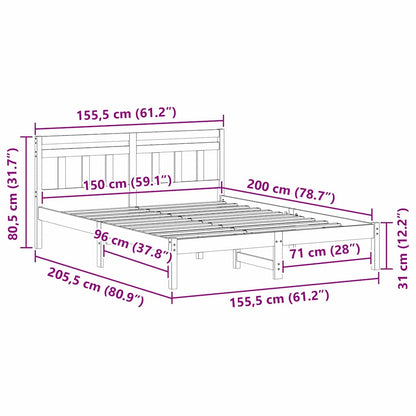 vidaXL Bed Frame Brown 150 x 200 cm Solid Pine Wood