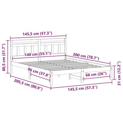 vidaXL Bed Frame Brown 140 x 200 cm Solid Pine Wood