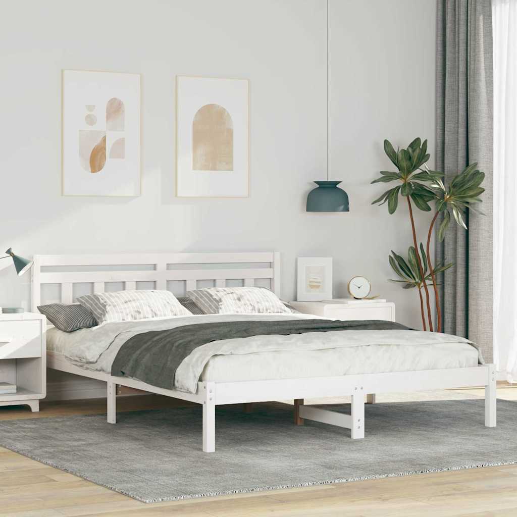 vidaXL Bed Frame White 140 x 200 cm Solid Pine Wood