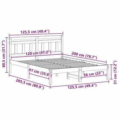 vidaXL Bed Frame Brown 120 x 200 cm Solid Pine Wood