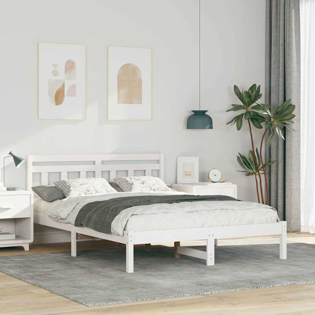 vidaXL Bed Frame White 140 x 190 cm Solid Pine Wood