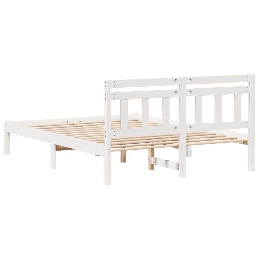 vidaXL Bed Frame White 135 x 190 cm Solid Pine Wood