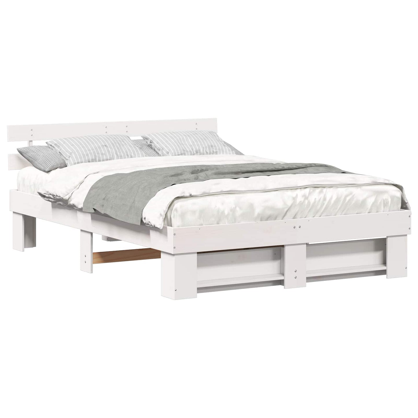 vidaXL Bed Frame with Headboard White 160 x 200 cm Solid Pine Wood