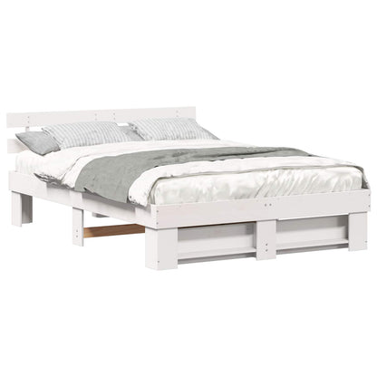 vidaXL Bed Frame with Headboard White 160 x 200 cm Solid Pine Wood