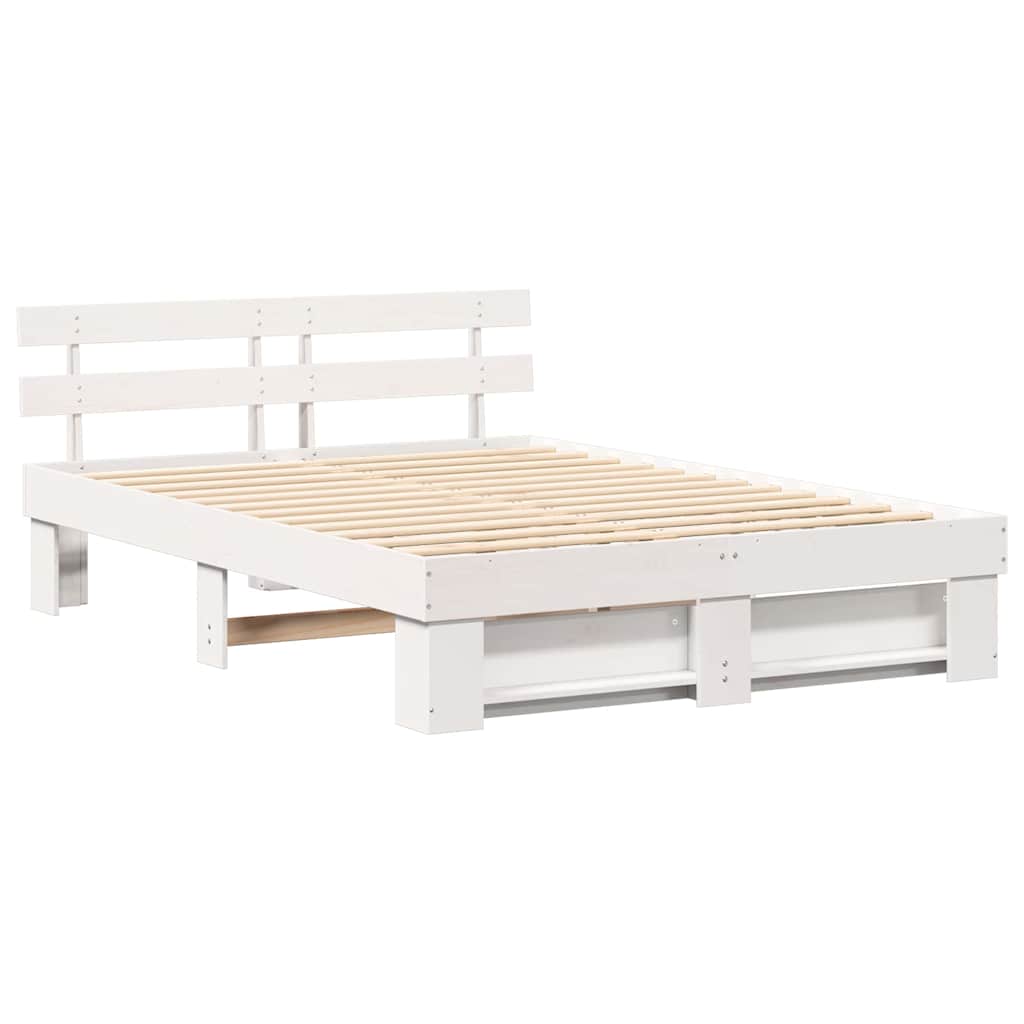 vidaXL Bed Frame with Headboard White 160 x 200 cm Solid Pine Wood