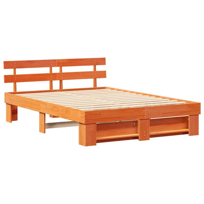 vidaXL Bed Frame with Headboard Wax Brown 160 x 200 cm Solid Pine Wood