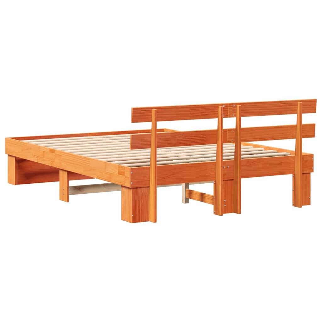 vidaXL Bed Frame with Headboard Wax Brown 160 x 200 cm Solid Pine Wood
