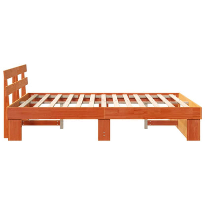 vidaXL Bed Frame with Headboard Wax Brown 160 x 200 cm Solid Pine Wood