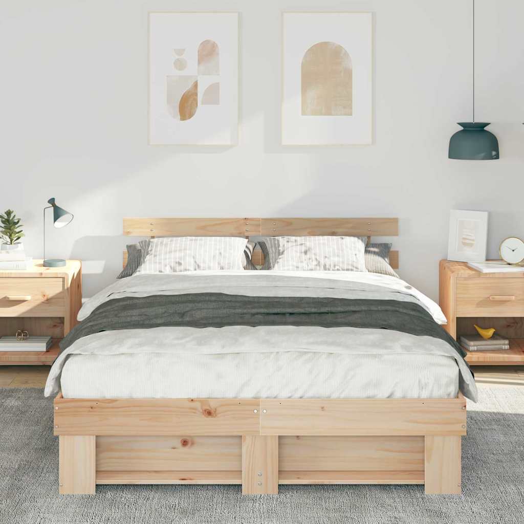 vidaXL Bed Frame with Headboard Brown 150 x 200 cm Solid Pine Wood