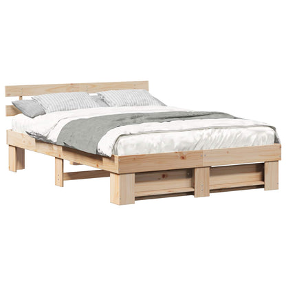 vidaXL Bed Frame with Headboard Brown 140 x 200 cm Solid Pine Wood
