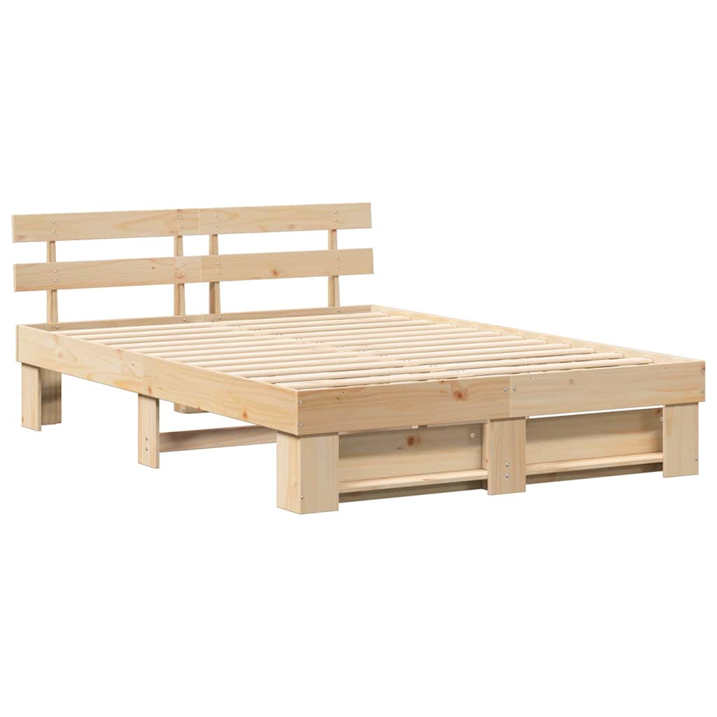 vidaXL Bed Frame with Headboard Brown 140 x 200 cm Solid Pine Wood
