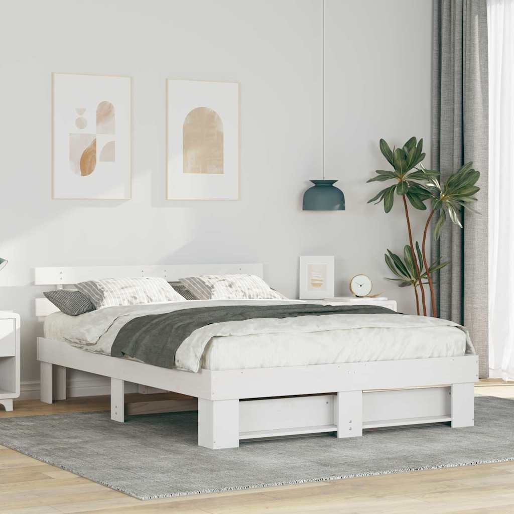 vidaXL Bed Frame with Headboard White 140 x 200 cm Solid Pine Wood