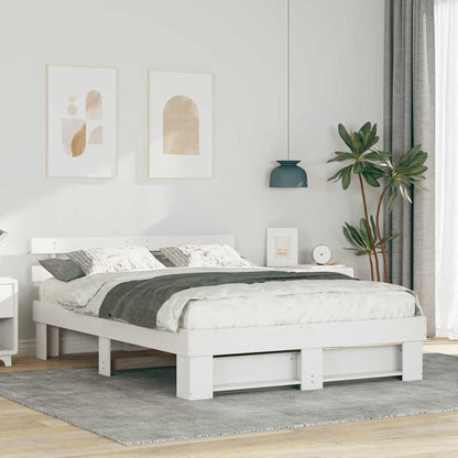 vidaXL Bed Frame with Headboard White 140 x 200 cm Solid Pine Wood