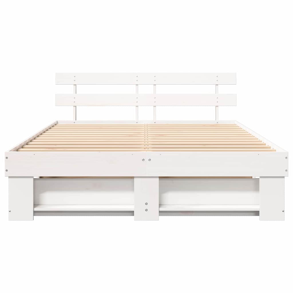 vidaXL Bed Frame with Headboard White 140 x 200 cm Solid Pine Wood