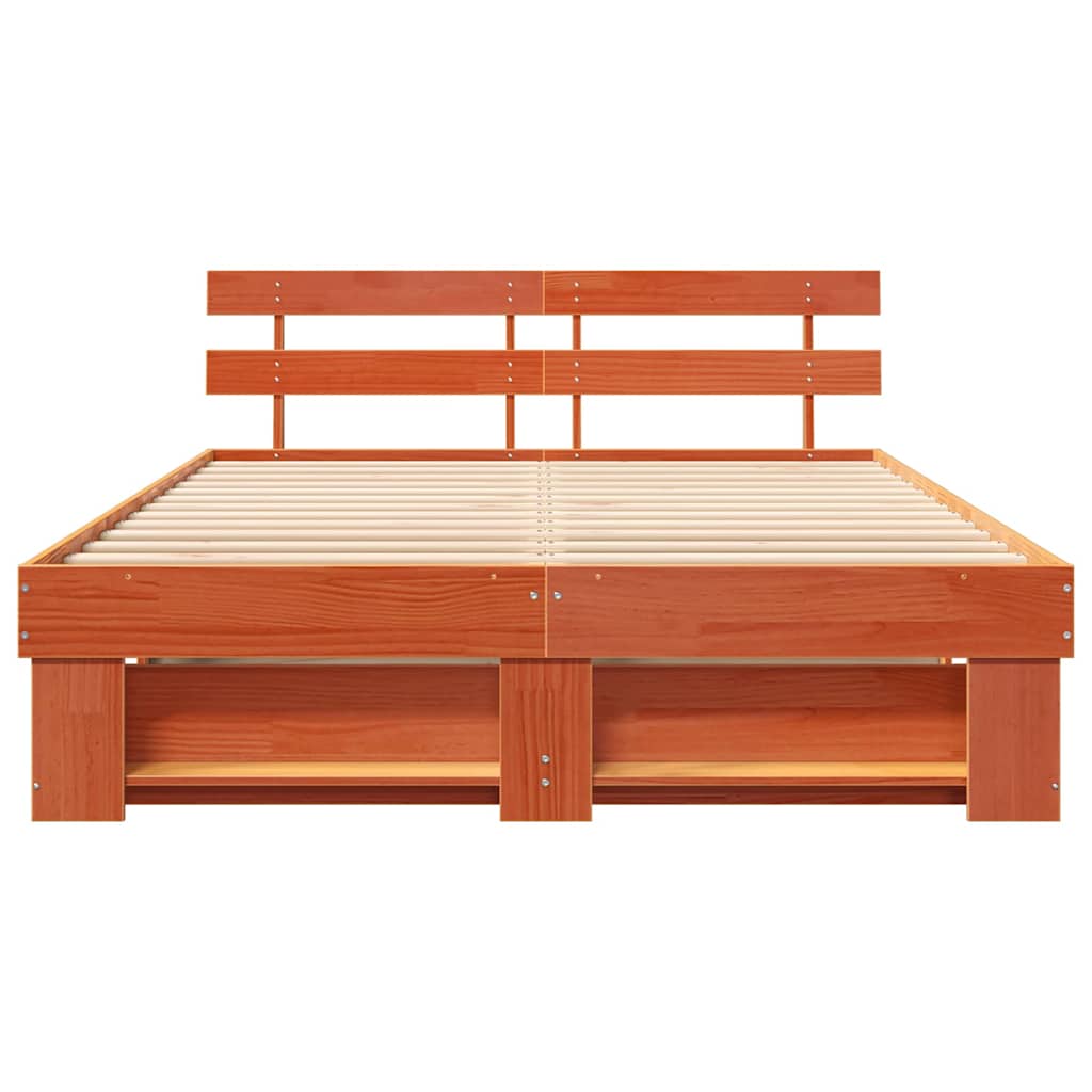 vidaXL Bed Frame with Headboard Wax Brown 140 x 200 cm Solid Pine Wood