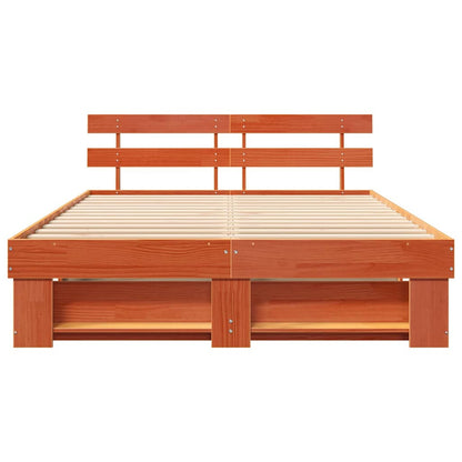 vidaXL Bed Frame with Headboard Wax Brown 140 x 200 cm Solid Pine Wood