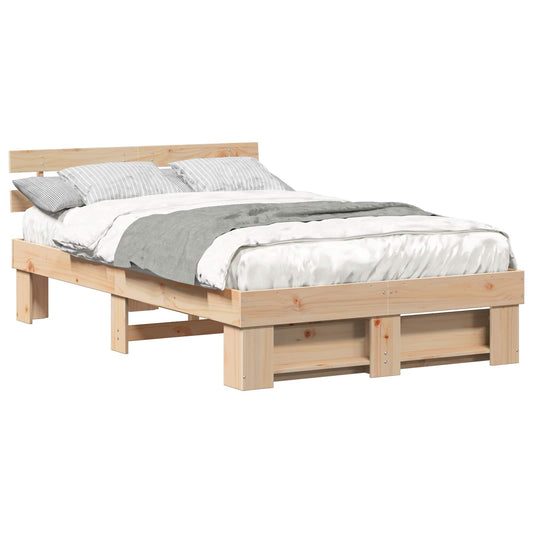 vidaXL Bed Frame with Headboard Brown 120 x 200 cm Solid Pine Wood