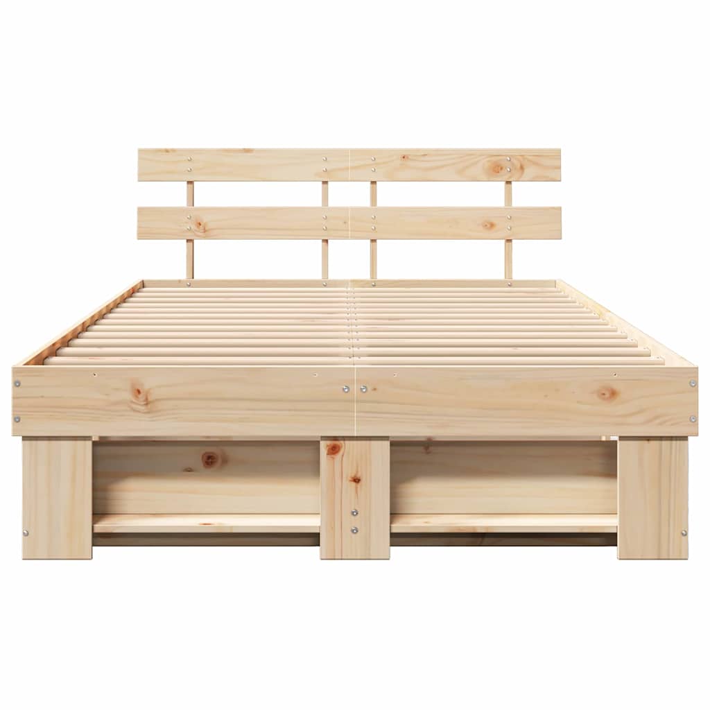 vidaXL Bed Frame with Headboard Brown 120 x 200 cm Solid Pine Wood