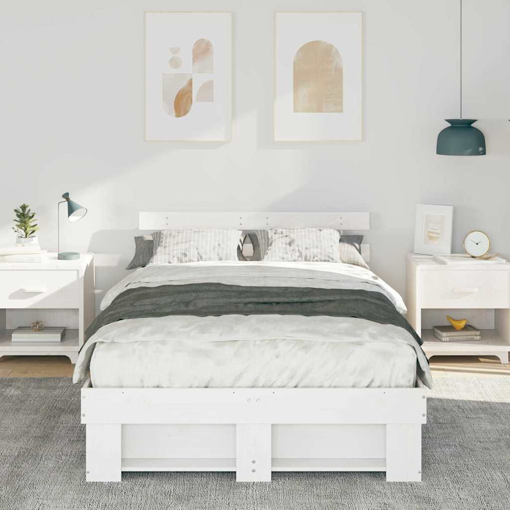 vidaXL Bed Frame with Headboard White 120 x 200 cm Solid Pine Wood