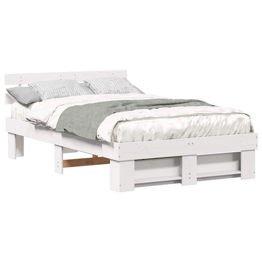 vidaXL Bed Frame with Headboard White 120 x 200 cm Solid Pine Wood