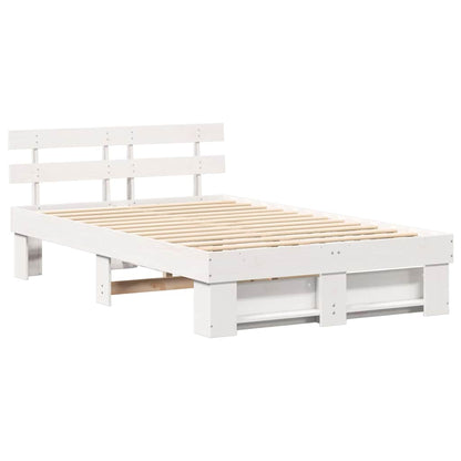 vidaXL Bed Frame with Headboard White 120 x 200 cm Solid Pine Wood