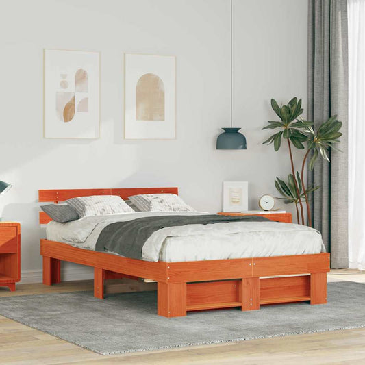vidaXL Bed Frame with Headboard Wax Brown 120 x 200 cm Solid Pine Wood