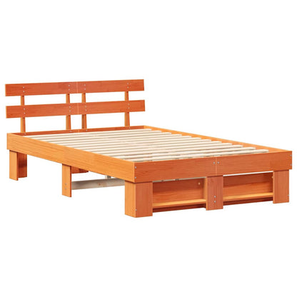vidaXL Bed Frame with Headboard Wax Brown 120 x 200 cm Solid Pine Wood