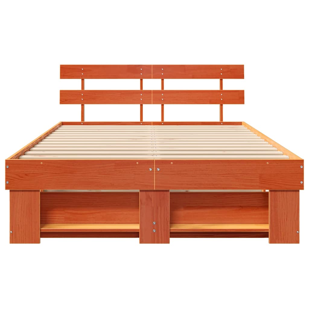 vidaXL Bed Frame with Headboard Wax Brown 120 x 200 cm Solid Pine Wood
