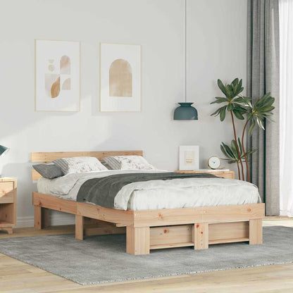 vidaXL Bed Frame with Headboard Brown 140 x 190 cm Solid Pine Wood