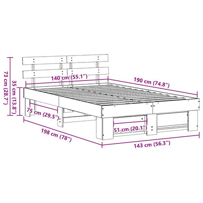 vidaXL Bed Frame with Headboard White 140 x 190 cm Solid Pine Wood