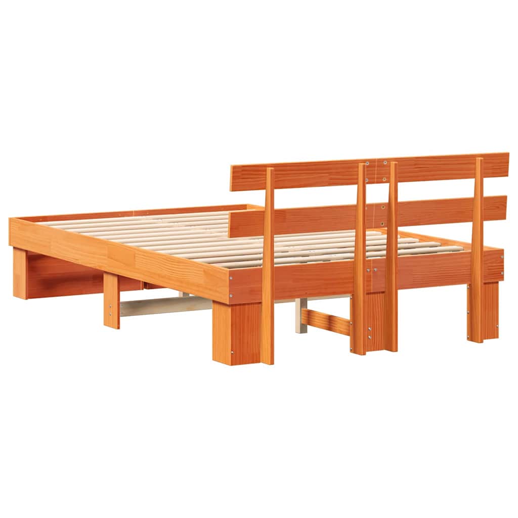 vidaXL Bed Frame with Headboard Wax Brown 140 x 190 cm Solid Pine Wood